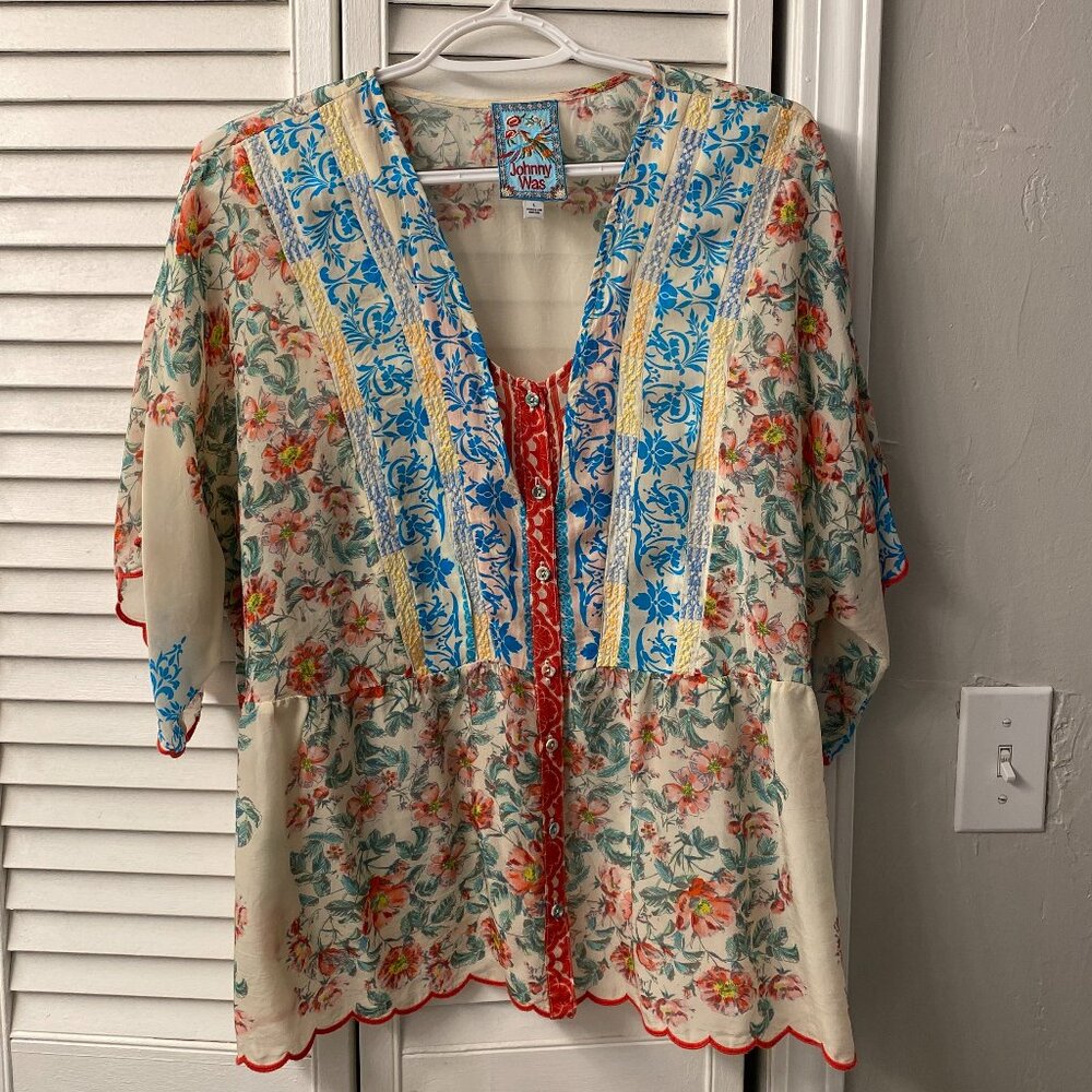 Johnny Was Amber Short Sleeve Button Down - Size Large